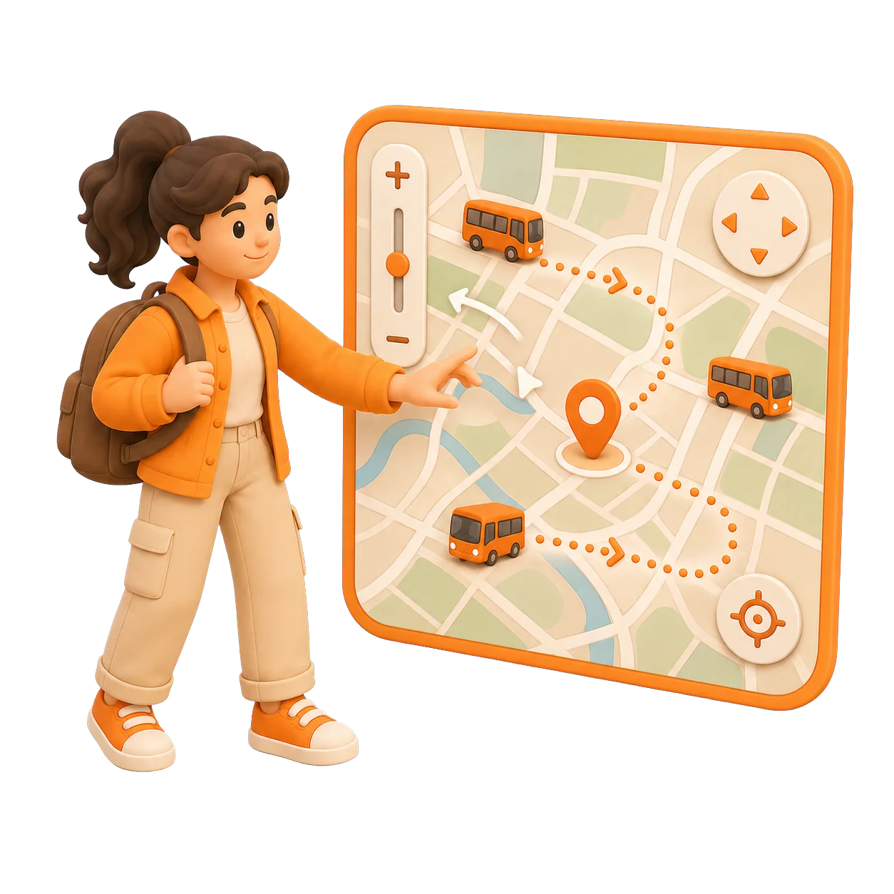 Estudiante consultando autobuses universitarios en un mapa