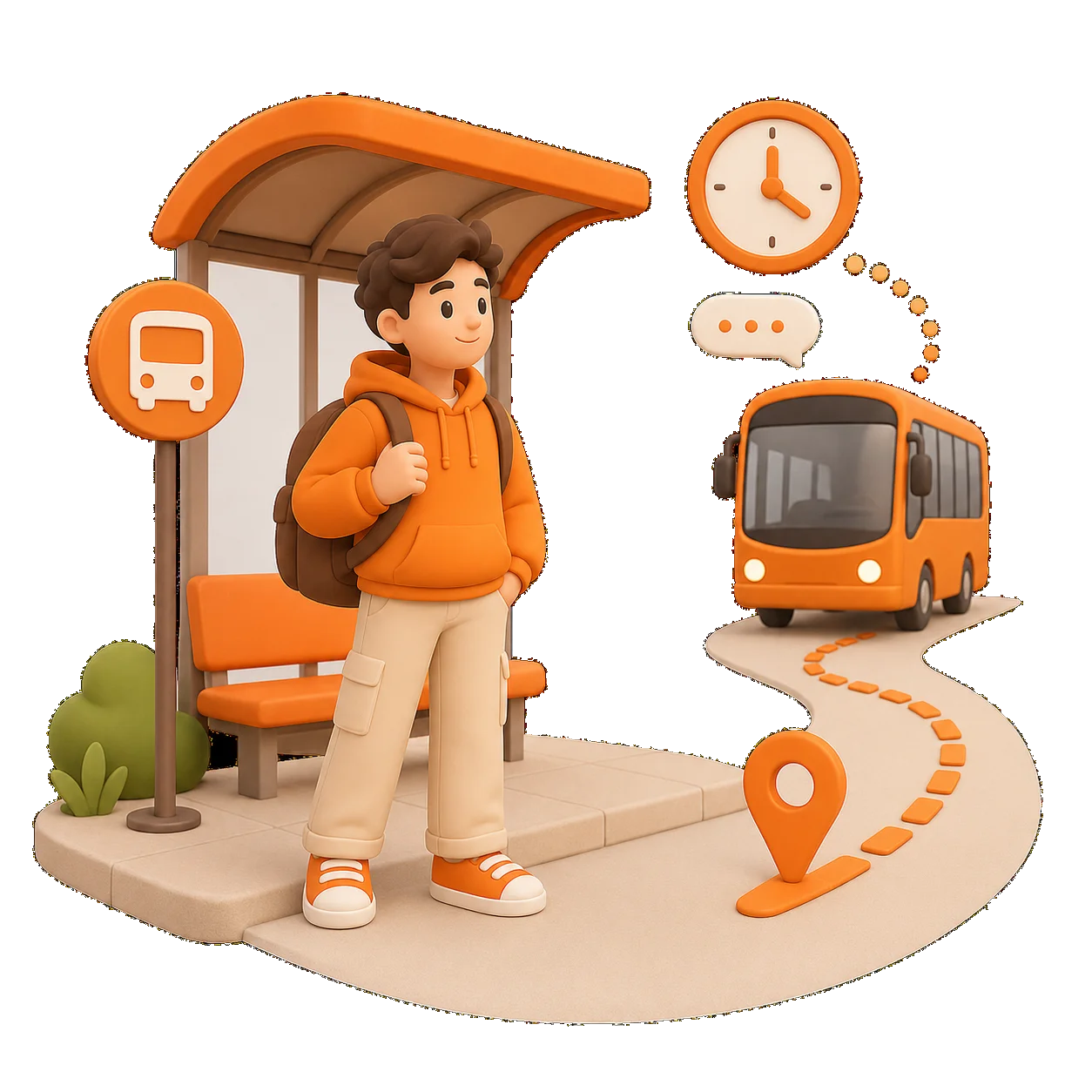 Estudiante esperando la llegada del autobús en una parada